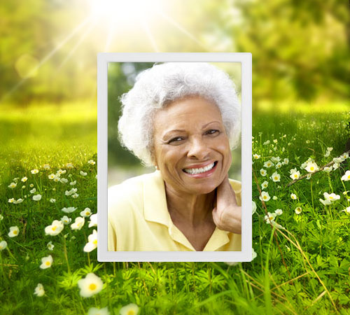 Senior Woman Grass Background | Memorial Membership Garden Image